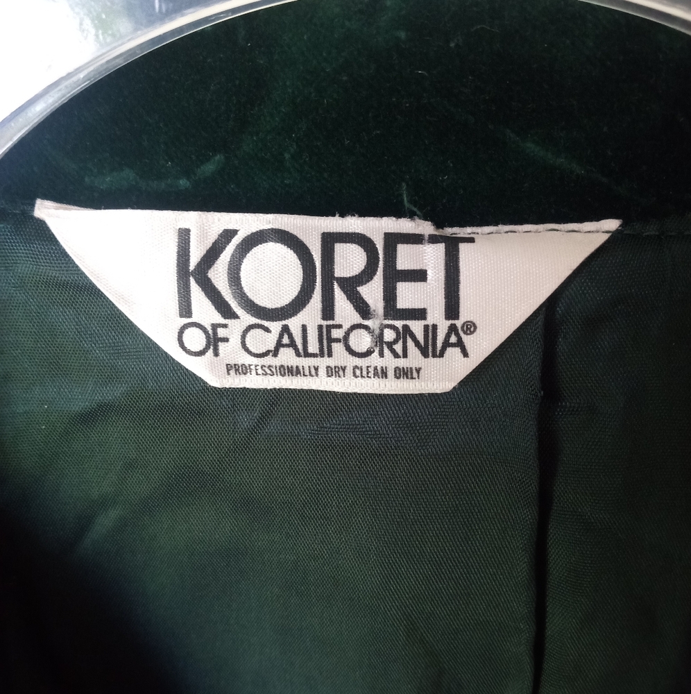 Women's Vintage Blazer Koret California Velvet Jacket Suit Emerald Green 1970's - Picture 7 of 9